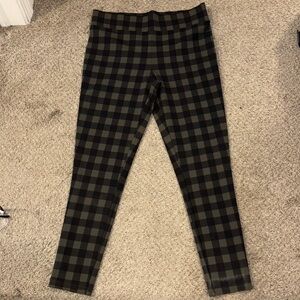LOFT Checkered Leggings - Black and Army Green , stretch